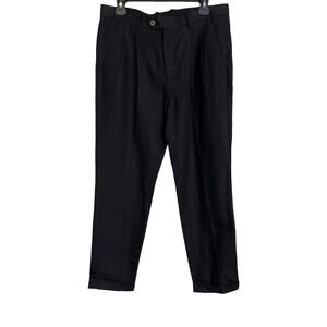 AllSaints Women’s Tapered Cropped Linen Cotton Blend Pants Black 30